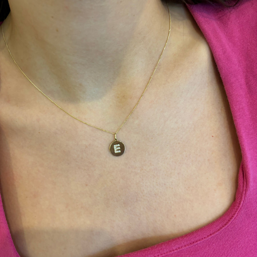 9ct Gold E Initial Disc Necklace