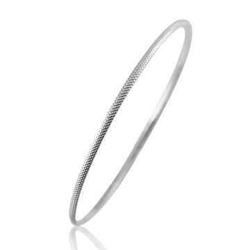 Sterling Silver D Shape Textured Bangle