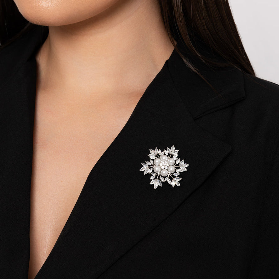 Knight & Day - Pearl & Crystal Floral Brooch