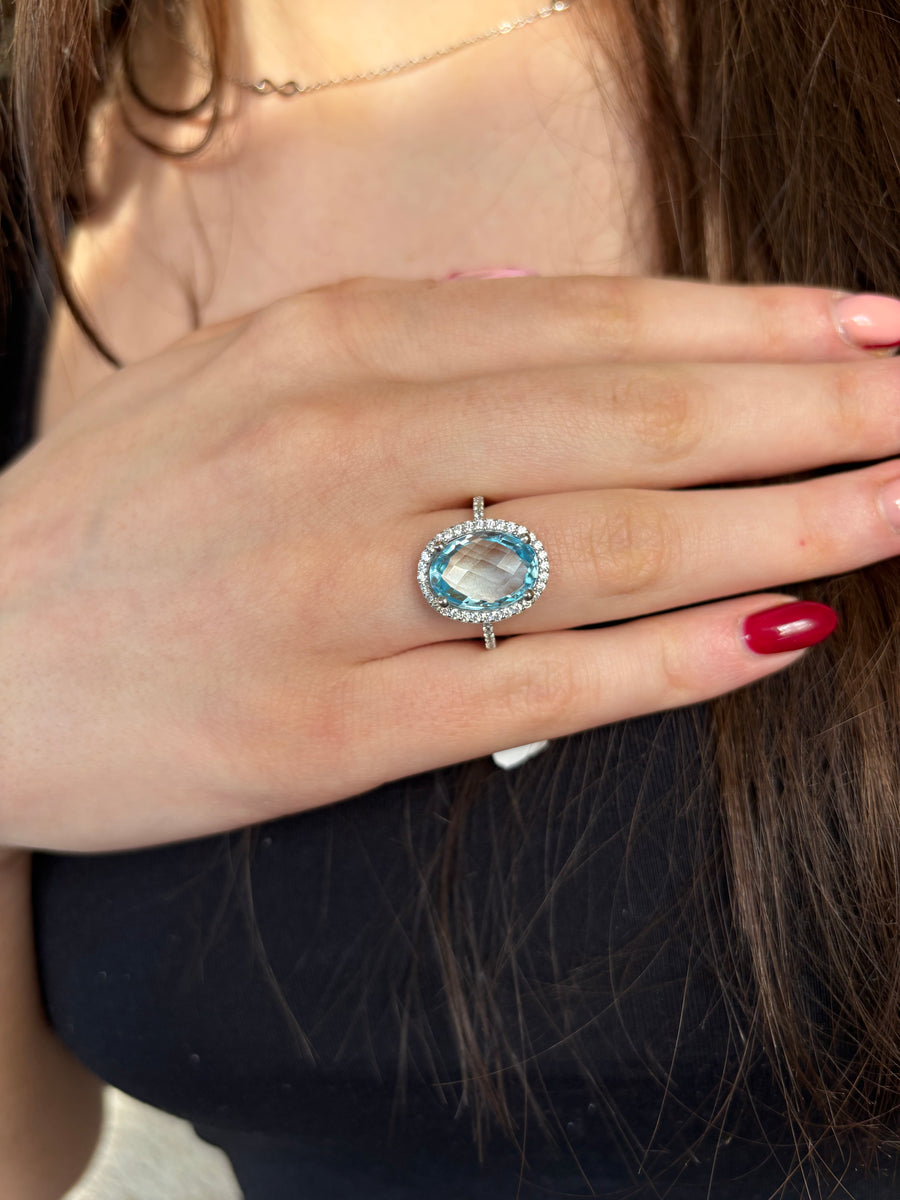 Blue Topaz & Cz Ring