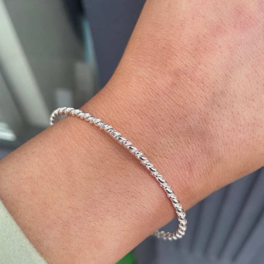 Sterling Silver Round Twist Rope Bangle