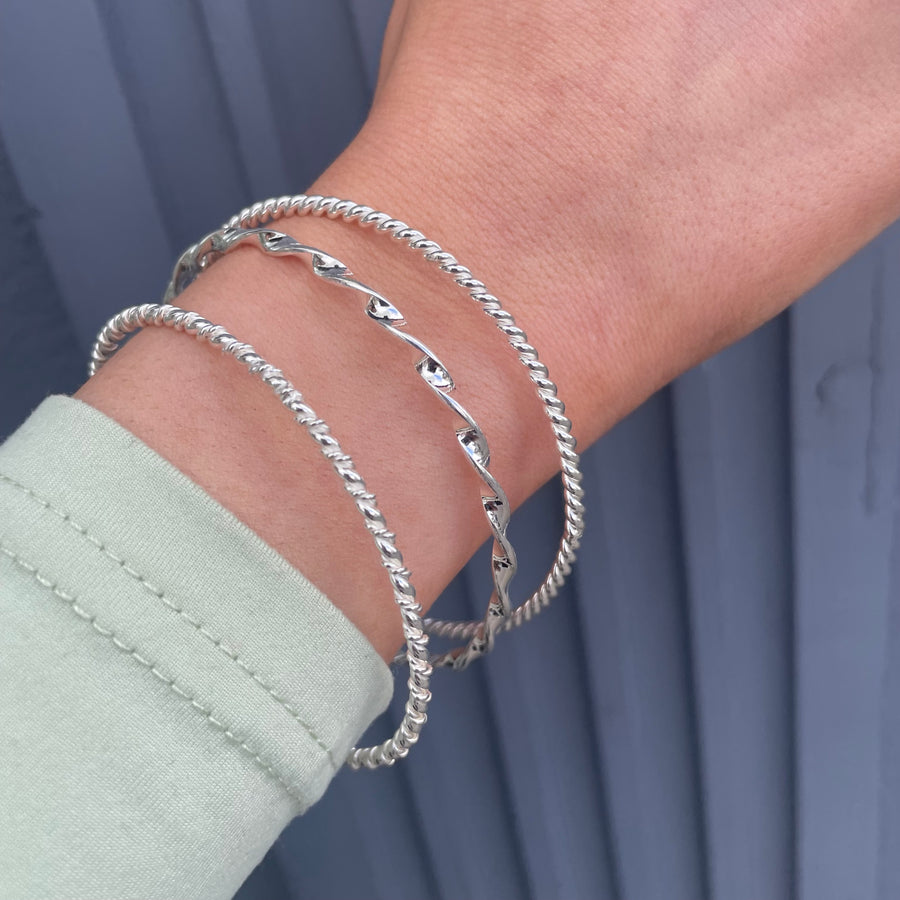 Sterling Silver Round Twist Rope Bangle