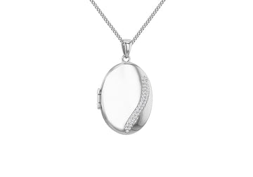 Sterling Silver Oval Cz Locket