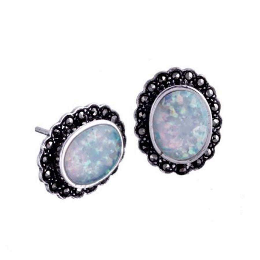 Marcasite Opal Stud Earrings