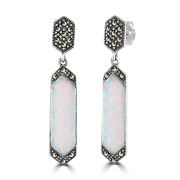 Marcasite Opal Bar Drop Earrings