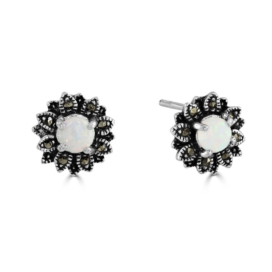 Marcasite Opal Flower Earrings