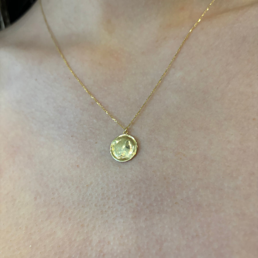 9ct Yellow Gold Hammered Disc Pendant