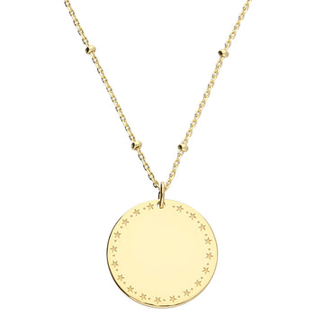 Sterling Silver Yellow Gold Plated Star Edge Disc Necklace