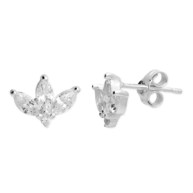 Silver Lotus Flower Stud Earrings