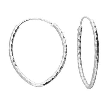 Silver Diamond Cut Oval Hoop Earrings