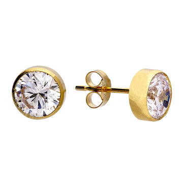 9ct Gold Rubover Cz Earrings