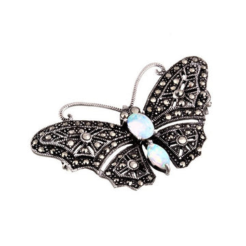 Marcasite Opal Butterfly Brooch