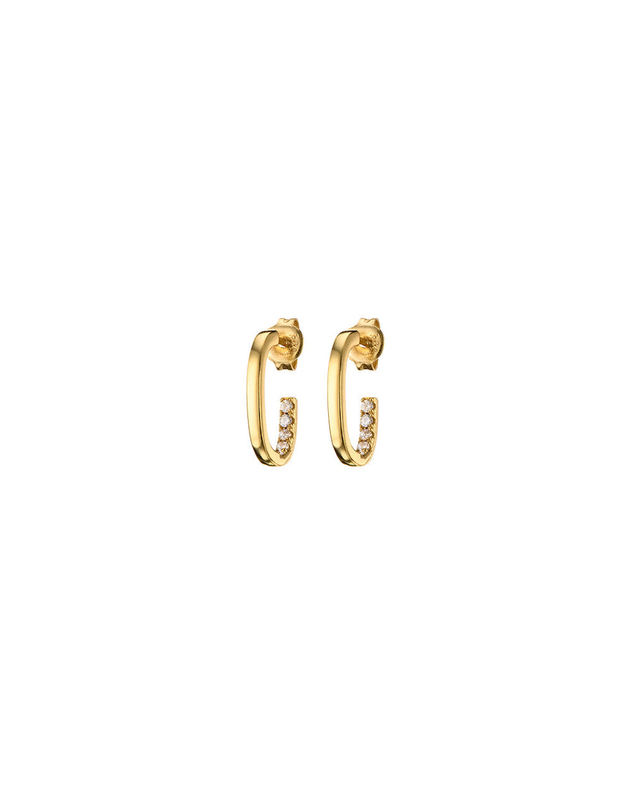 Mary-K - Gold Small Rectangle Hoop & Zircon Earrings