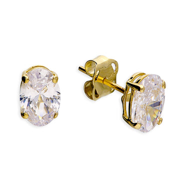 9ct Gold Oval Cz Stud Earrings