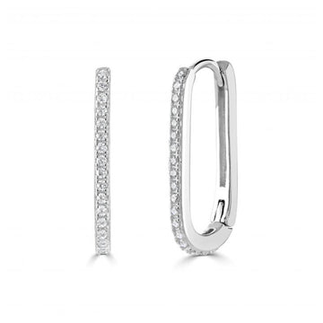 Sterling Silver Rectangular CZ Hoop Earrings