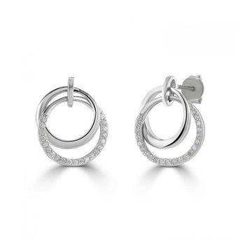 Sterling Silver Cz Double Circle Drop Earrings