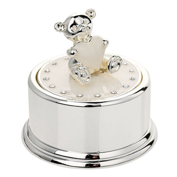 Silver Plated Round Music Box - Teddy