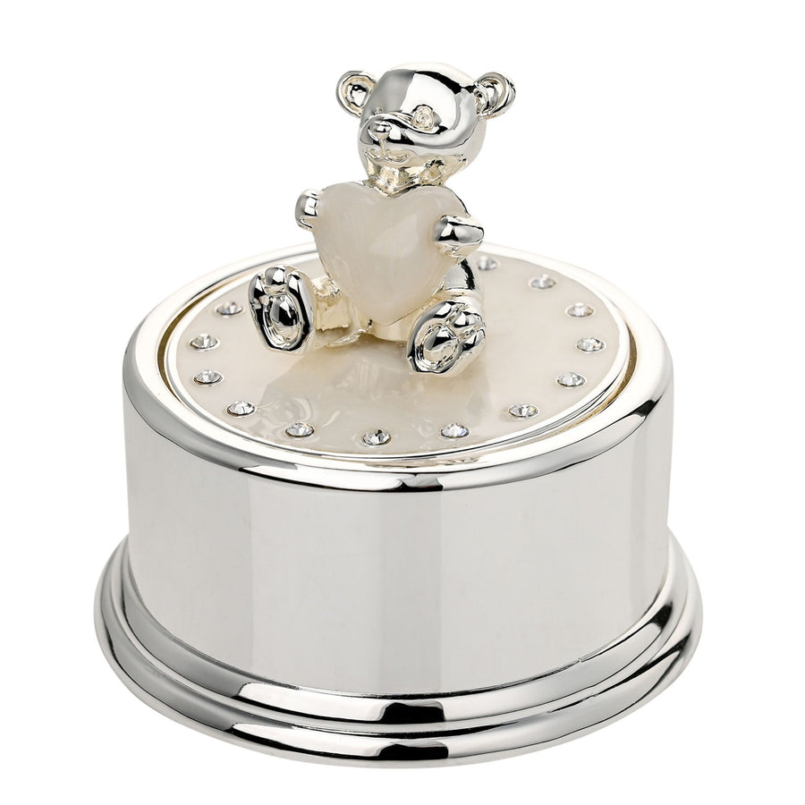 Silver Plated Round Music Box - Teddy