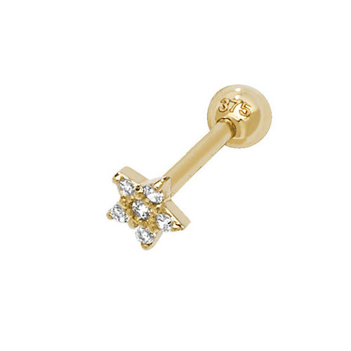 9ct Yellow Gold Star Cz Cartilage Earring