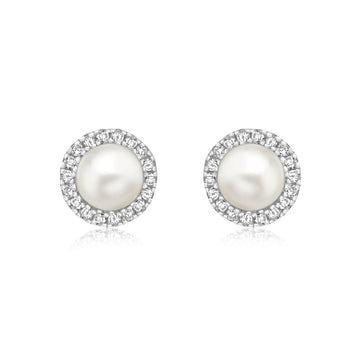 Silver Pearl CZ Earrings