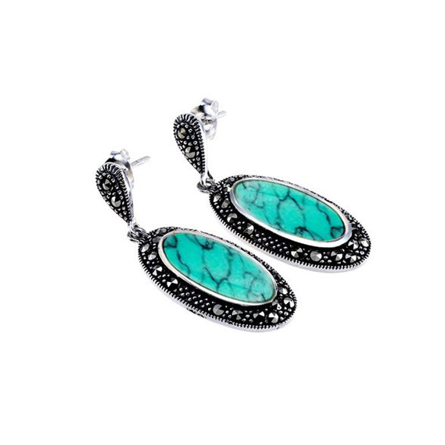 Marcasite & Turquoise Drop Earrings