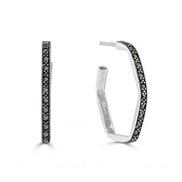 Marcasite Hexagonal Hoop Earrings