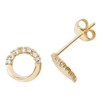 9ct Gold Half CZ Circle Earrings