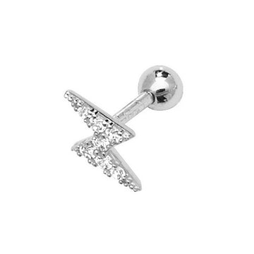 9ct White Gold Lightening Bolt Cz Cartilage Earring